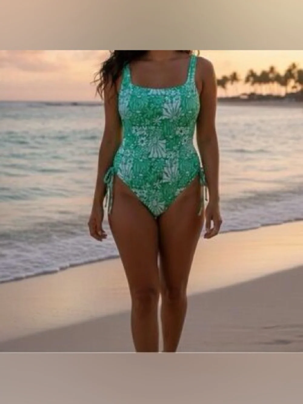 NWT Size Medium Hurley Green Daisy One Piece Swimsuit